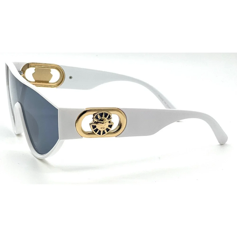 Sunglasses White Frame Dark Black Lens Gold Accent UV400 Protection Lentes Gafas